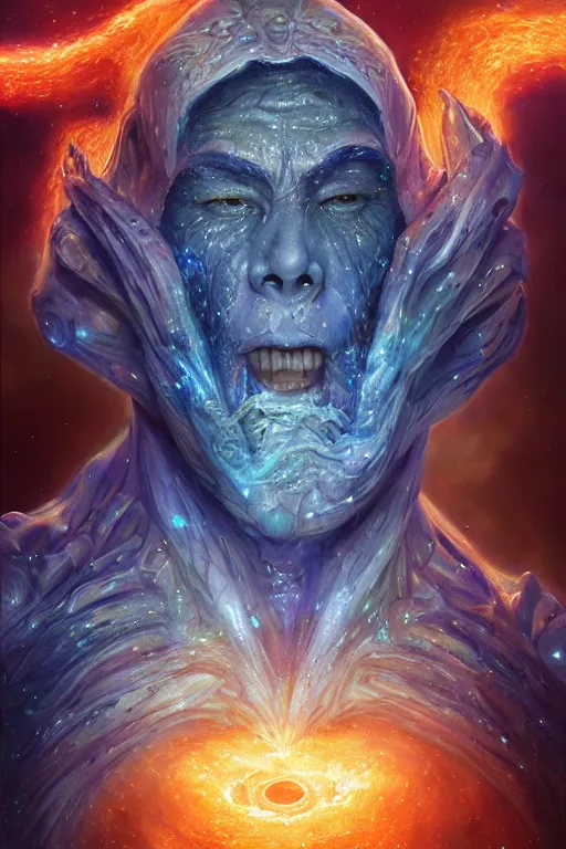 Image similar to beautiful oil painting with high detail of a wise Space ent(Crying like the end of the world has arrived) made of stars and plasma, hybrid from dungeons and dragons and art direction by James Cameron ;by artgerm; wayne reynolds art station; cinematic quality character render; low angle; ultra high quality model; production quality cinema model