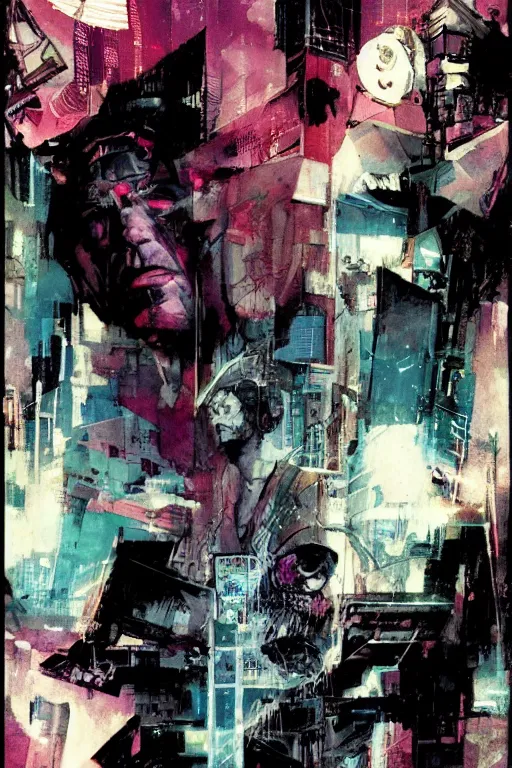 Image similar to cyberpunk dreaming by bobby zeik and bill sienkiewicz and david mack and dave mckean