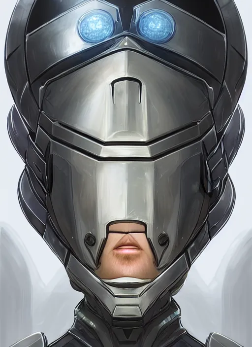 Prompt: of a hyper realistic digital art portrait of a cyberpunk war cleric in a futuristic pearl armor, tech helmet, dark gloomy environment two moons