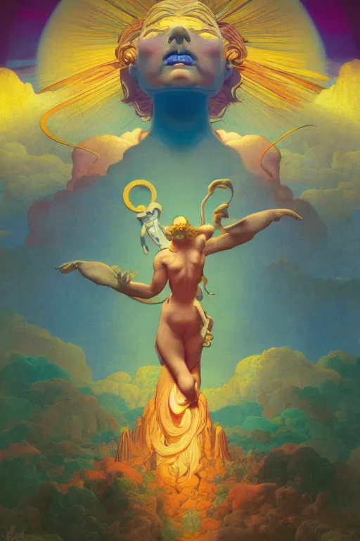 Image similar to heaven and hell, vivid color, complementary color, golden ratio, detailed, sharp lines, sharp focus, intricate, rainbowshift, by maxfield parrish, by peter mohrbacher, by gustave dore, by artgerm, by alphonse mucha, deviantart, octane render