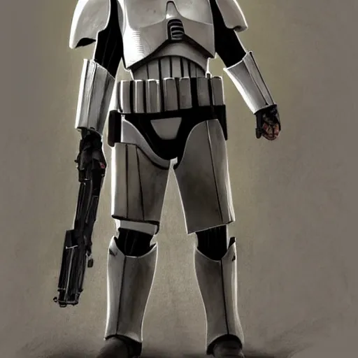 Image similar to full body shot of an imperial stormtrooper in battle position ready to shoot his blaster concept art by Doug Chiang cinematic, realistic painting, high definition, very detailed, extremely high detail, photo realistic, concept art, the Mandalorian concept art style