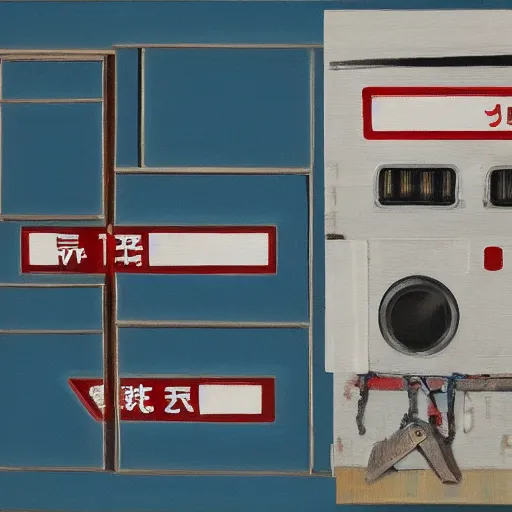 Image similar to Japanese oil painting Tom Sachs style