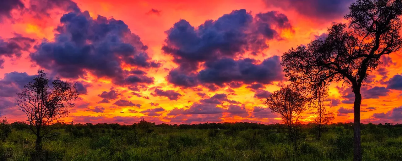 Prompt: incredible sunset with godrays through puffy clouds, 4k, extremely detailed,