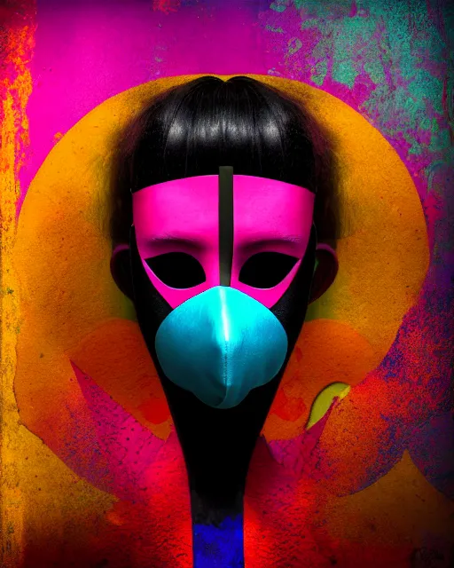 Image similar to behind the mask, mixed media, a brutalist designed, vivid colours, cryptic, mystical, royal, pop surrealism, pop art, atmospheric, trending on artstation. 8 k, high quality, masterpiece.