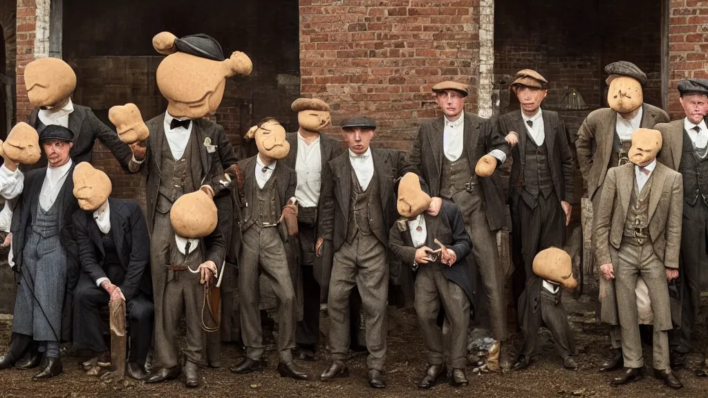 Prompt: the peaky blinders with peanuts heads