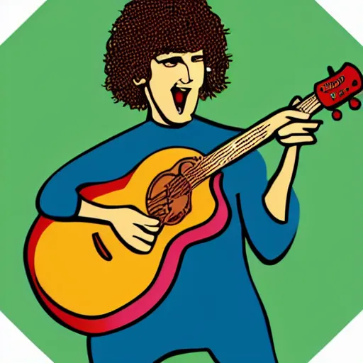 Image similar to syd barret playing guitar and singing, sticker - art, svg vector, adobe - illustrator