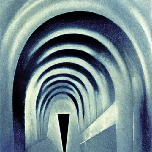 Prompt: The tunnel of fear by Karel Thole, oil on canvas