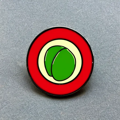 Image similar to a retro minimalistic circle enamel pin depicting an exploding jalapeno, use of negative space allowed, smooth curves