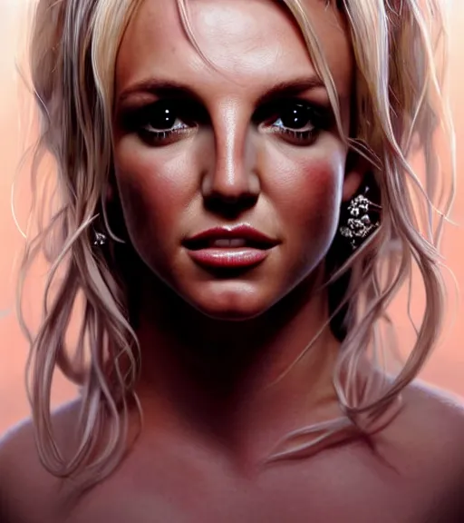 Image similar to portrait of britney spears in heightened detail, poised, intense emotion, detailed facial expression, detailed surroundings, intricate, elegant, highly detailed, centered, digital painting, artstation, concept art, smooth, sharp focus, illustration, by ( pokemon ), wlop