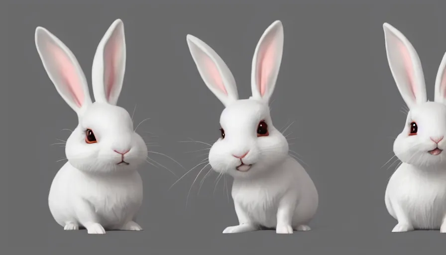 Prompt: Cute smiling small white rabbits, hyperdetailed, artstation, cgsociety, 8k