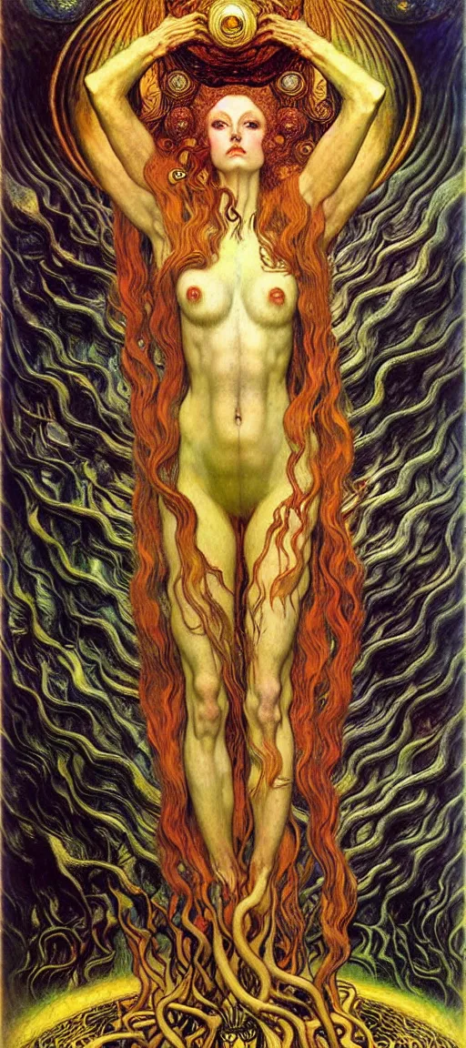 Image similar to Divine Chaos Engine by Karol Bak, Jean Delville, William Blake, Gustav Klimt, and Vincent Van Gogh, symbolist, visionary