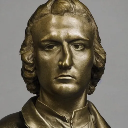 Image similar to metal bust of artist christian funnell, accurate likeness