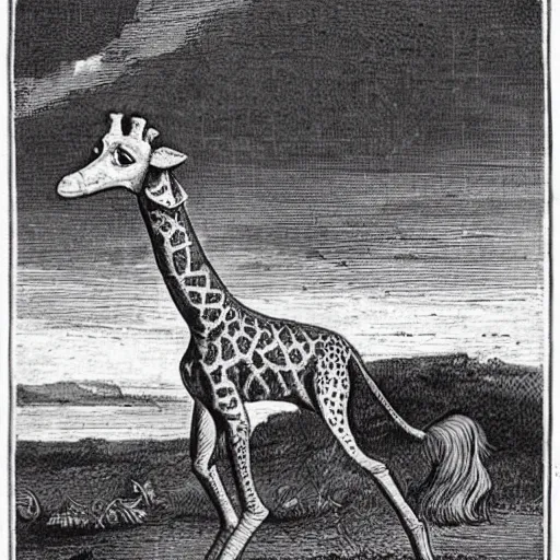 Image similar to First image of the Dachshund Giraffe to reach Europe, 18th-century engraving