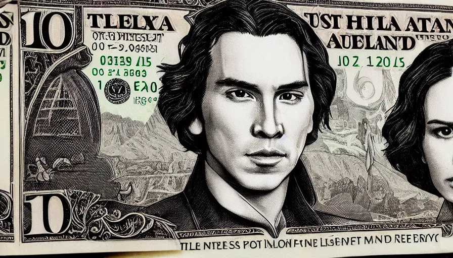 Image similar to reylo on a dollar bill