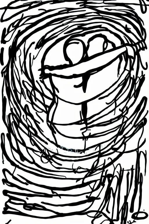 Image similar to graphic art illustration single line drawing of a hug