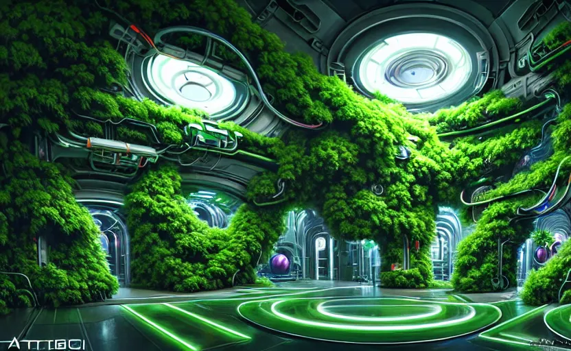 Prompt: Futuristic Robotic Neoclassical Space station overgrown with ivy | Giant Mecha, sci-fi, highly detailed, digital painting, vibrantly lush neon lighting, beautiful volumetric-lighting-style atmosphere, a futuristic atmosphere, intricate, ultra detailed, photorealistic imagery, rule of third, artstation, concept art, smooth, sharp focus, illustration, art by artgerm and greg rutkowski and alphonse mucha