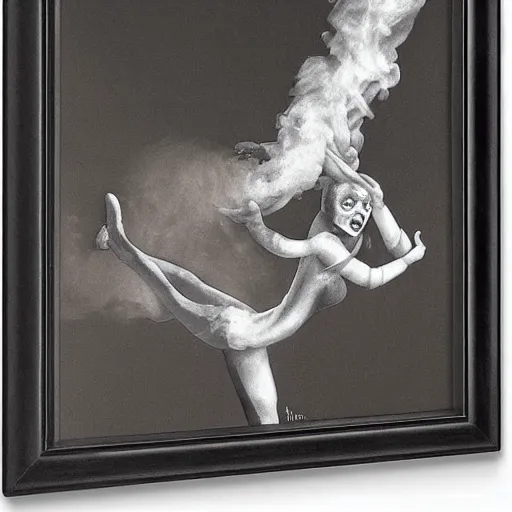 Image similar to a demon ballerina leaving a trail of smoke by h. r. giger