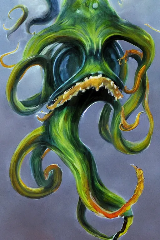 Image similar to realistic painting of a mutated squid beast in pokemon style