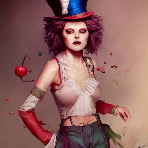 Image similar to realistic, full body portrait, scantily dressed female mad hatter, by Jordan Grimmer and greg rutkowski, crisp lines and color,