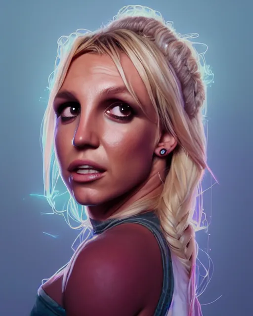 Image similar to highly detailed vfx portrait of britney spears by stephen bliss, chalk, unrealengine, greg rutkowski, loish, rhads, beeple, chalk, makoto shinkai and lois van baarle, ilya kuvshinov, rossdraws, tom bagshaw, basil gogos