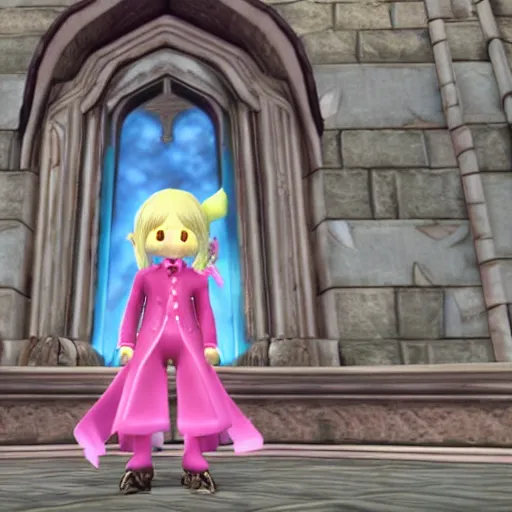 Prompt: screenshot of a lalafel in a pink suit, final fantasy xiv,