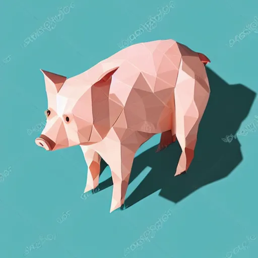 Image similar to low poly pig, isometric view, blank background