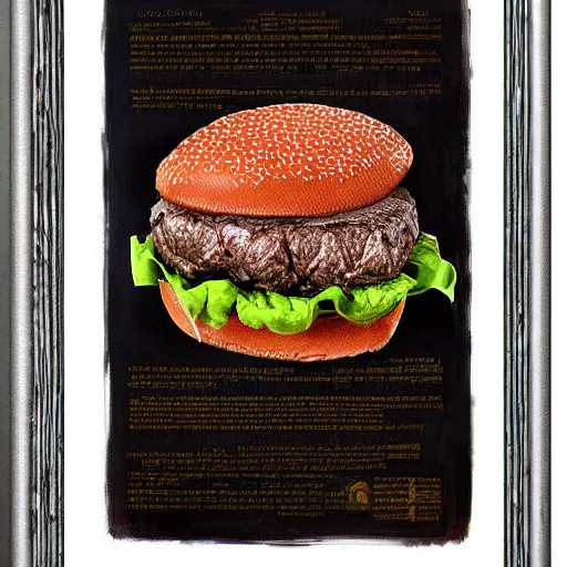 Image similar to juicy beef burger, by hr giger