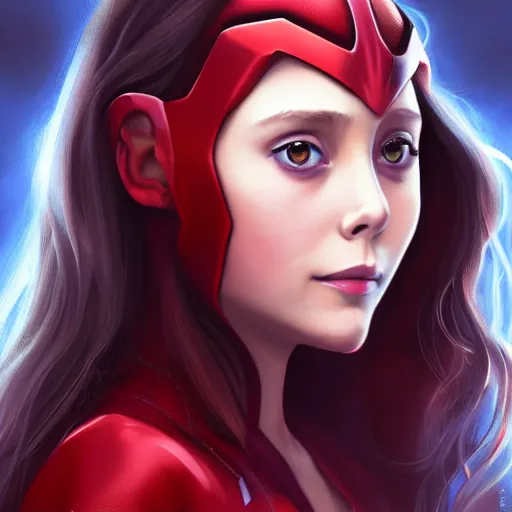 Prompt: Anime portrait of Elizabeth Olsen as Scarlet Witch, trending on artstation, artstationHD, artstationHQ, anime style, 4k, 8k