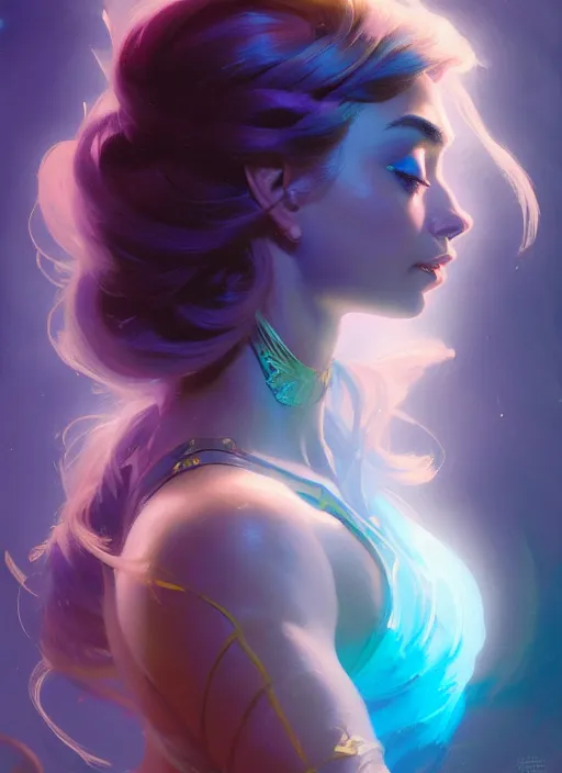 Prompt: side portrait, imogen poots, paladin, fantasy armor, gloomhaven, soft, smooth, luminescent, colorful swirly ripples, gaudy colors, by greg manchess, huang guangjian, gil elvgren, sachin teng, greg rutkowski, jesper ejsing, rhads, ilya kuvshinov, cushart krenz