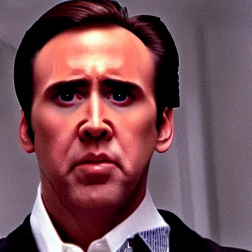 Image similar to photo of Nicolas Cage as Patrick Bateman in American Psycho movie