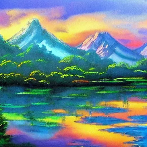 Prompt: beautiful landscape by bob ross