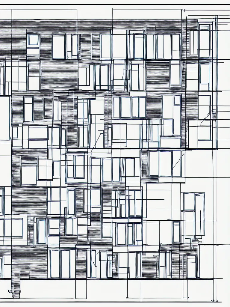 Prompt: Architecture blueprint copy, an impossible building. Vertical cut. Technical drawing