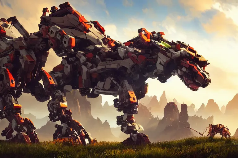 Image similar to grazer machine mecha animal beast robot of horizon forbidden west horizon zero dawn bioluminiscence global illumination ray tracing hdr fanart arstation by sung choi and eric pfeiffer and gabriel garza and casper konefal