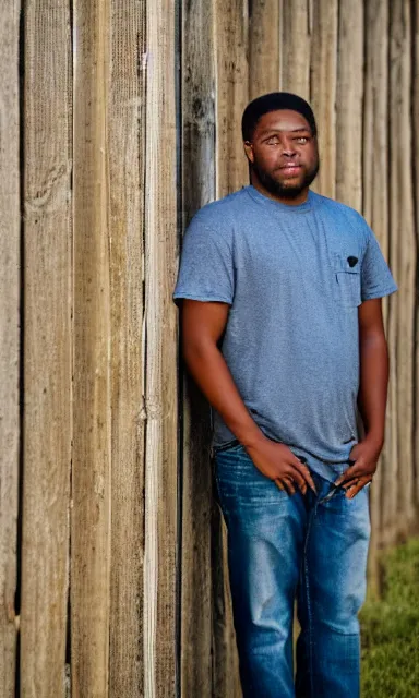 Prompt: portrait of blakce shelton standing against barn wall