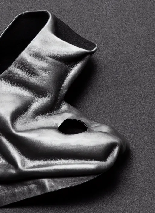 Image similar to hyperrealistic and heavy detailed product photo rick owens avant garde shoe of batman, in front of white back drop, whole shoe is in picture, leica sl 2 5 0 mm, vivid color, high quality, high textured, real life
