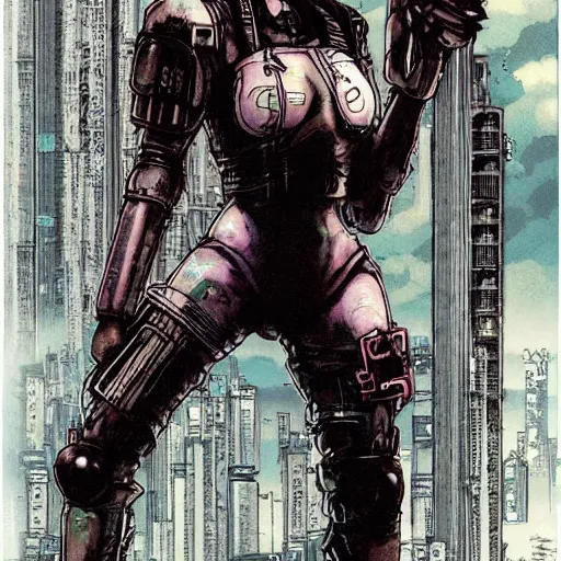 Image similar to android, killer - girl, 1 / 6 katsuya terada, style of cyberpunk, night, city,