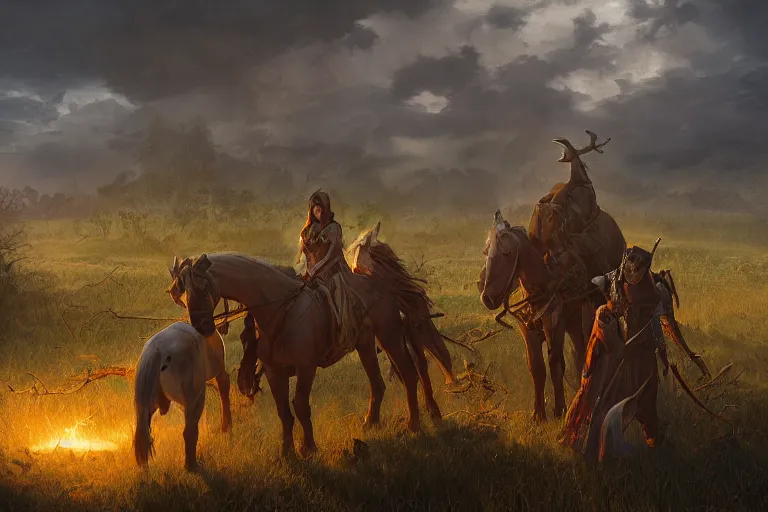 Prompt: medieval farmers uproot sacred groves to plant their crops. sunset lighting ominous shadows, cinematic fantasy painting, dungeons and dragons, jessica rossier and brian froud