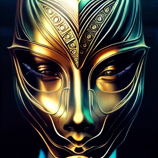 Image similar to Very very very very highly detailed epic photo of face with venetian mask, intricate, dystopian, sci-fi, extremely detailed, digital painting, artstation, concept art, smooth, sharp focus, illustration, intimidating lighting, incredible art by Artgerm and Vincent di Fate