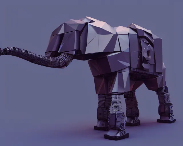 Prompt: a robot elephant that is holding a machine gun, a low poly render by cedric seaut ( keos masons ), cgsociety contest winner, retrofuturism, rendered in maya, sketchfab, physically based rendering