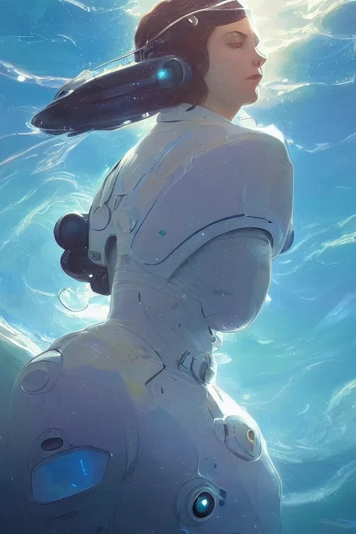 Image similar to Spaceman lost in the ocean, space themed, highly detailed, digital painting, artstation, concept art, smooth, sharp focus, illustration, art by artgerm and greg rutkowski and alphonse mucha, beeple