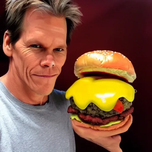 Image similar to kevin bacon face wrapped inside a cheeseburger