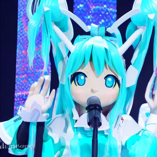 Image similar to magical mirai concert, hatsune miku on stage, high quality photo