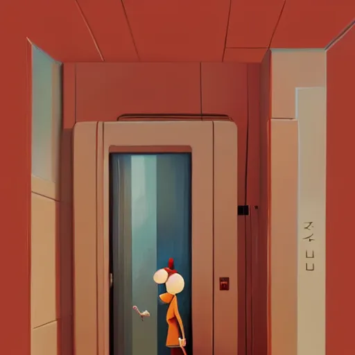 Prompt: Goro Fujita ilustration an elevator, painting by Goro Fujita, sharp focus, highly detailed, ArtStation