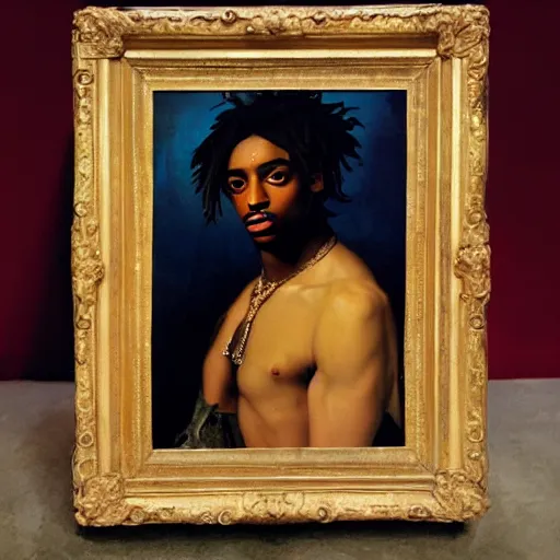 Image similar to A Renaissance portrait painting of Playboi Carti, oil on canvas