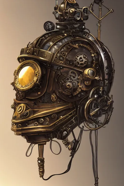 Image similar to steampunk helmet fantasy art mask robot ninja stylized digital illustration sharp focus, elegant intricate digital painting artstation concept art global illumination ray tracing advanced technology chaykin howard and campionpascale and cooke darwyn and davis jack