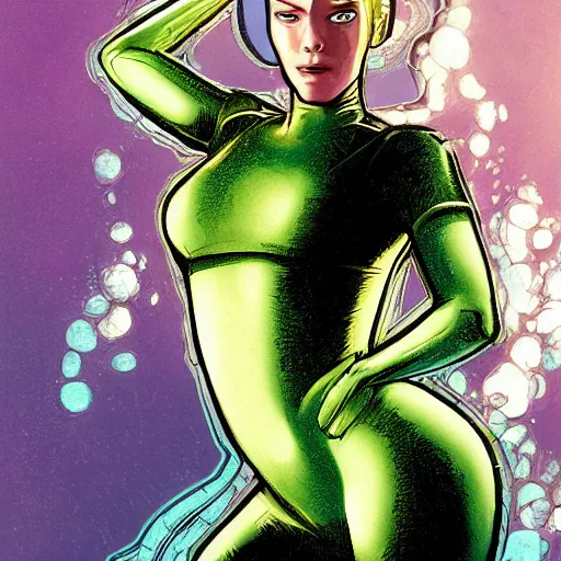 Image similar to underwater portrait of a female android, by MARVEL comics