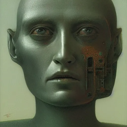 Prompt: A portrait a robot, Zdzislaw Beksinski