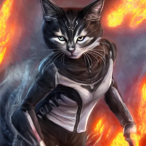 Image similar to a cat as ghost rider, cat body, by artgerm, hd, hdr, ue 5, ue 6, unreal engine 5, realistic anime 3 d style, cinematic 4 k wallpaper, 8 k, ultra detailed, gta 5 cover art, high resolution, artstation, award winning