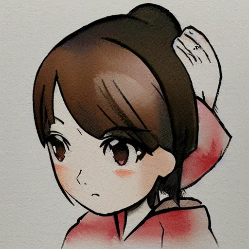 Image similar to beautiful water color concept art of face detailing cute nendoroid girl in the style of japanese wood printing , toon rendering, close-up, no shade, modern art, kyoto animation, manga, line art