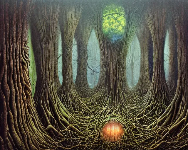 Image similar to fractal acid trip forest by vladimir kush and giger